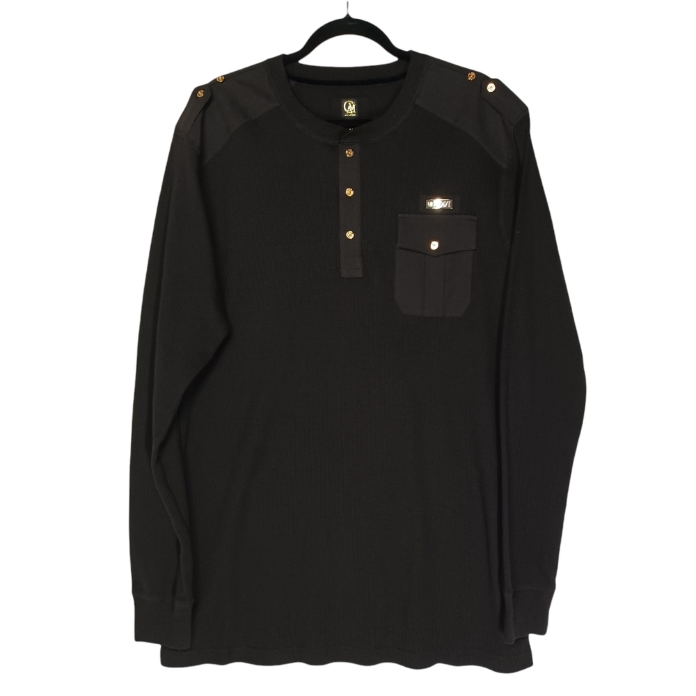 CAVI Men's Black Military Thermal Henley Slim Fit Pocket Shirt 4XL